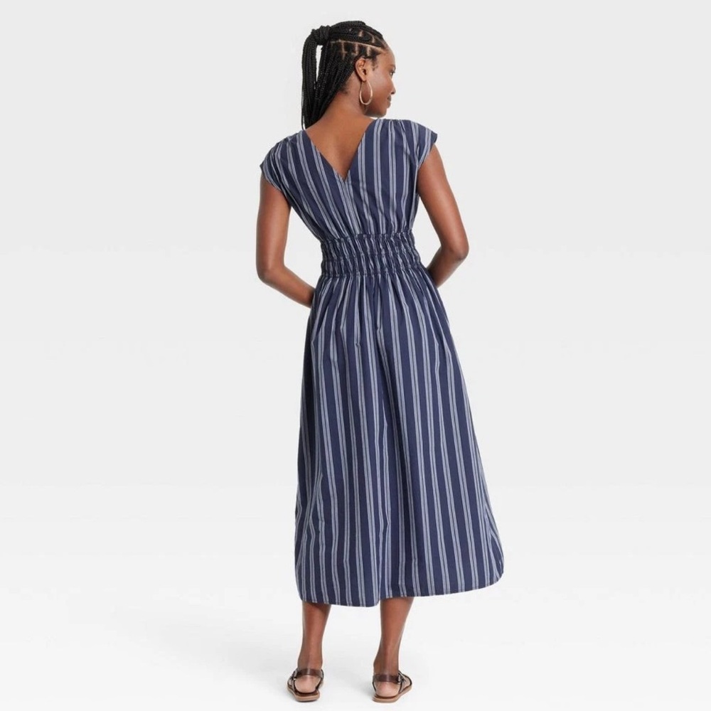 Women's Midi A-Line Dress - Universal Thread Navy Blue Striped XL - Picture 3 of 3
